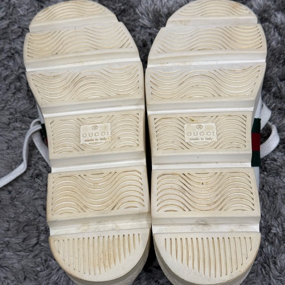Gucci White Leather Web Bee Embroidered Platform Ace Sneakers - Picture 11 of 13